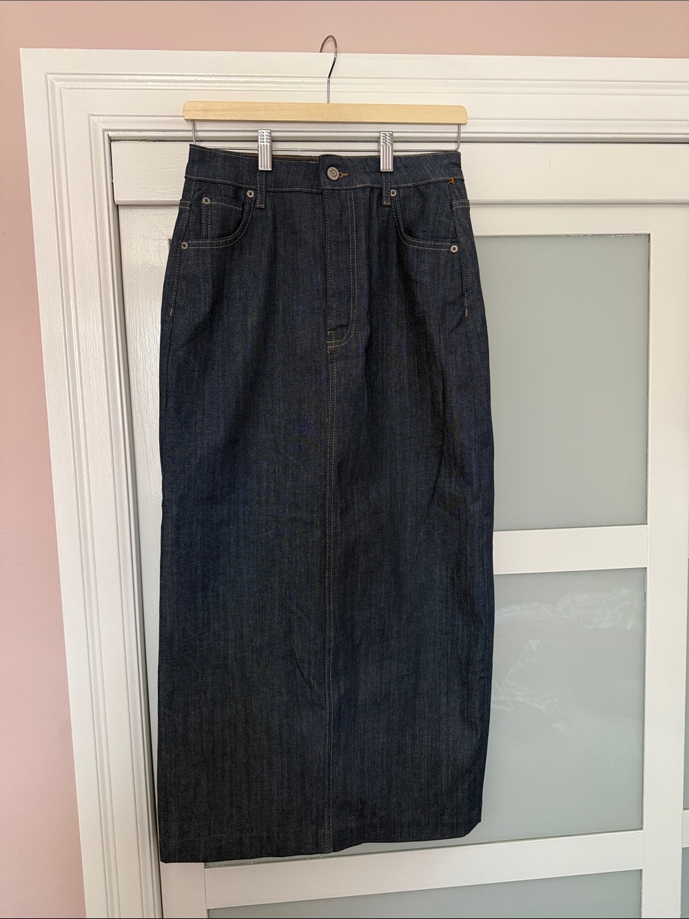 Zara Dark Blue Straight-Leg Denim Maxi Skirt